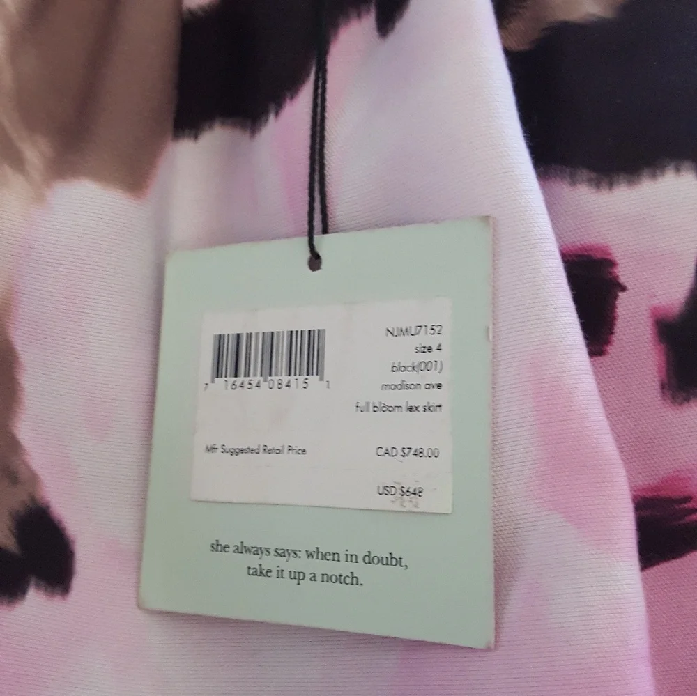 Kate Spade Madison Collection Lex Full Bloom Floral Midi Pink Black Skirt Small